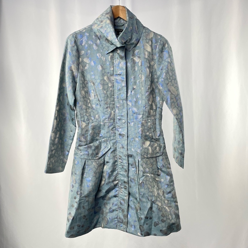 Samuel Dong Formal Printed Long‎ Jacket in Metallic Blue Size Small